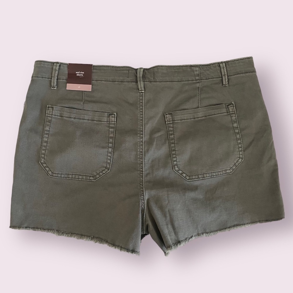 Women’s Mid Rise Embroidered Pockets Raw Edge Hem Knox Rose Clover Green Size 16 - Picture 2 of 9